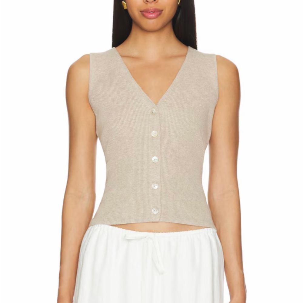 Rails M EUC Rosa Neutral V-neck ribbed knit short sleeve top